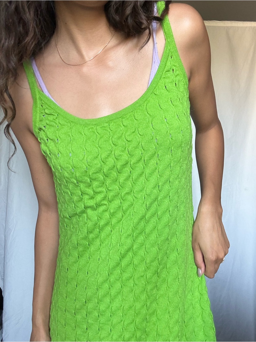 Ajaie Alaie Lime Green Cable Knit Tank Dress